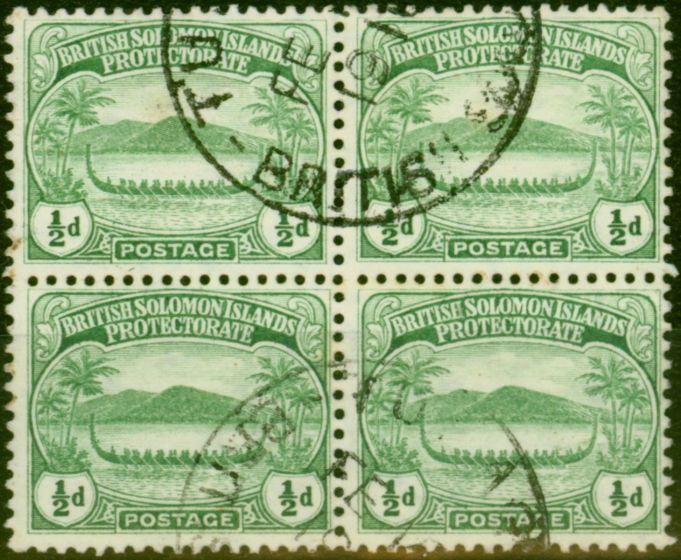 Valuable Postage Stamp British Solomon Islands 1908 1/2d Green SG8 Superb Used Block of 4 'TULAGO' CDS