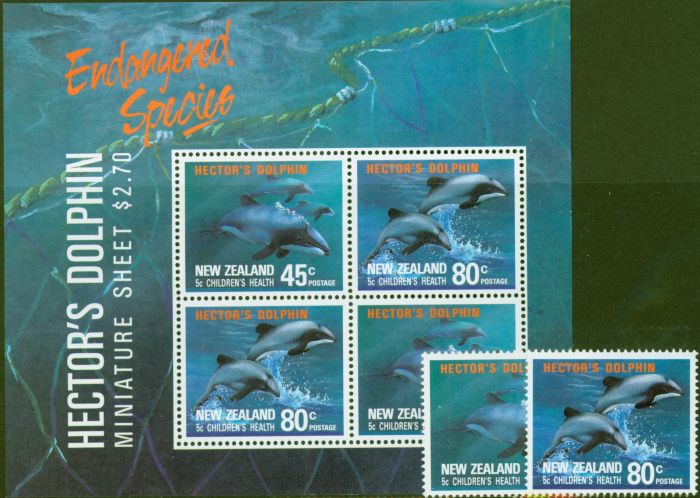 Collectible Postage Stamp from New Zealand 1991 Hectors Dolphins set of 3 SG1620-MS1622 V.F MNH