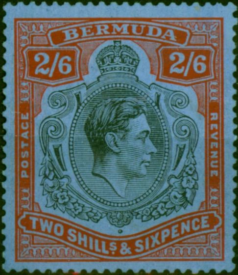 Rare Postage Stamp Bermuda 1938 2s6d Black & Red-Grey-Blue SG117 Fine LMM (3)