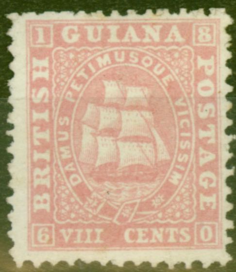 Old Postage Stamp from British Guiana 1860 8c Pink SG35 Thick Paper Fine & Fresh Unused Ex-Sir Ron Brierley
