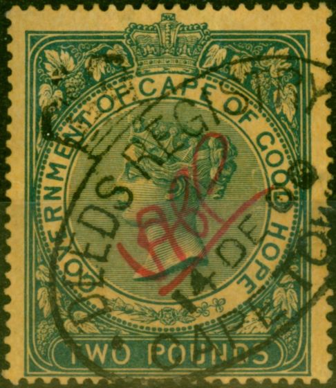 Rare Postage Stamp C.O.G.H 1900 £2 Green on Yellow Revenue Stamp Fine Used