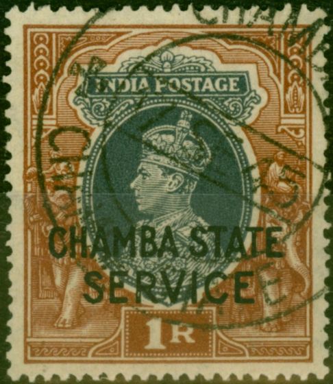 Old Postage Stamp Chamba 1940 1R Grey & Red-Brown SG068 V.F.U Scarce