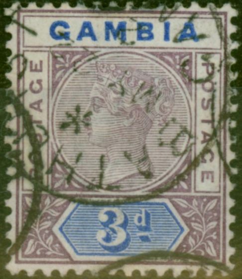 Valuable Postage Stamp from Gambia 1902 3d Dp Purple & Ultramarine SG41b Fine Used