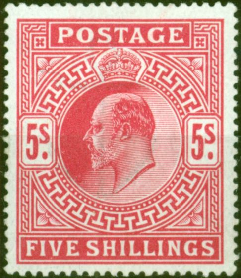 Rare Postage Stamp from GB 1902 5s Brt Carmine SG263 Fine Mtd Mint