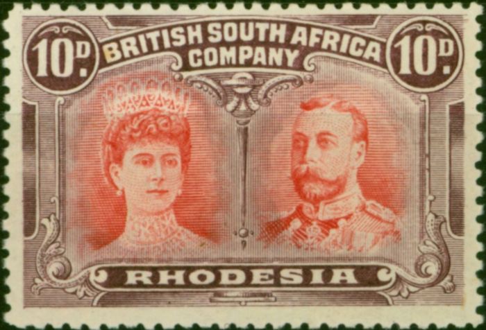Collectible Postage Stamp Rhodesia 1910 10d Carmine & Deep Purple SG150 Superb VLMM