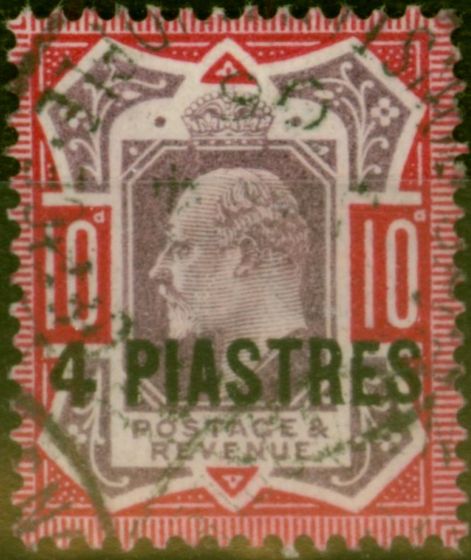Rare Postage Stamp British Levant 1912 4pi on 10d Dull Purple & Scarlet SG31 Fine Used