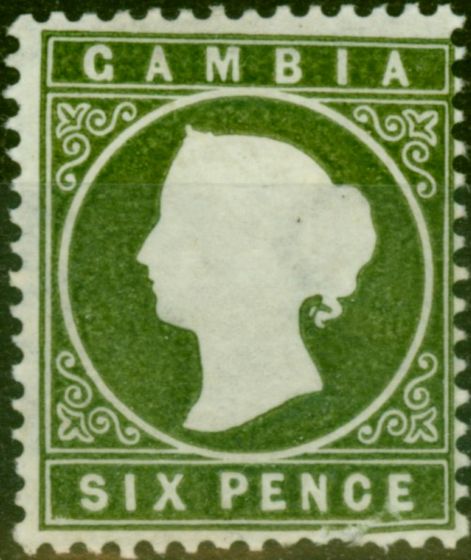 Collectible Postage Stamp Gambia 1889 6d Bronze-Green SG33a 'Sloping Label' Ave MM