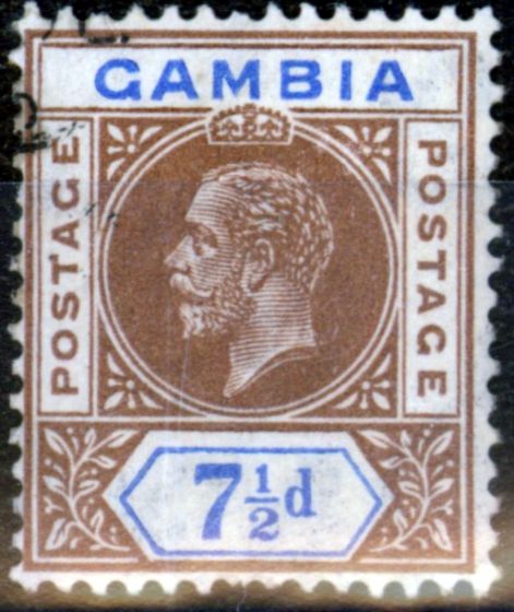 Collectible Postage Stamp from Gambia 1912 7 1/2d Brown & Blue SG95 V.F.U