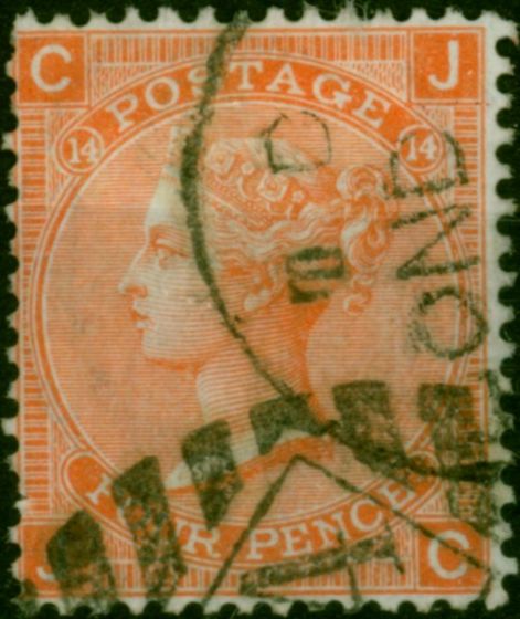 GB 1873 4d Deep Vermilion SG95 Pl 14 Good Used . Queen Victoria (1840-1901) Used Stamps