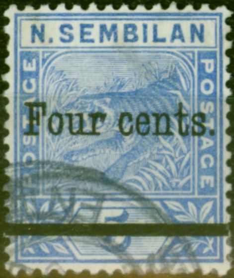 Valuable Postage Stamp from Negri Sembilan 1898 4c on 5c Blue SG18 Fine Used Stamp