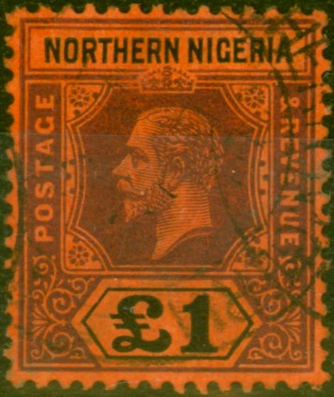 Rare Postage Stamp Northern Nigeria 1912 £1 Purple & Black-Red SG52 Fine Used