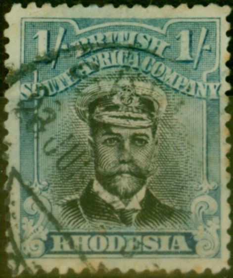 Old Postage Stamp Rhodesia 1913 1s Black & Greenish Blue SG232 Good Used