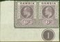 Old Postage Stamp from Gambia 1909 6d Dull & Brt Purple SG78 V.F MNH Pl 1 Corner Pair