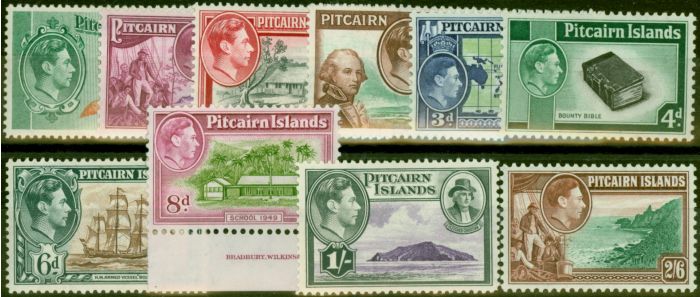 Collectible Postage Stamp Pitcairn Islands 1940-51 Set of 10 SG1-8 Fine & Fresh MM