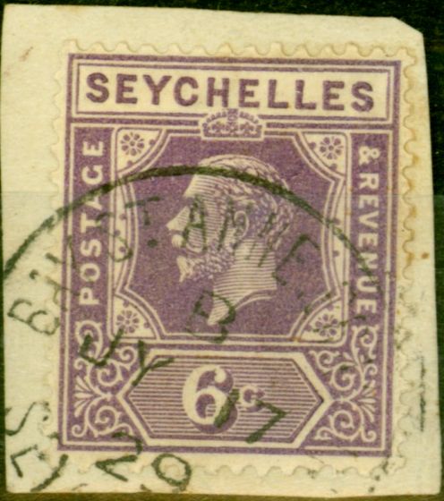 Old Postage Stamp from Seychelles 1922 6c Deep Mauve SG105 V.F.U ST ANNES CDS on Small Piece