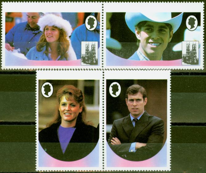 Old Postage Stamp from 1986 Royal Wedding as of Montserrat set of 4 Inscriptions & Values Omitted Most Unusual V.F MNH