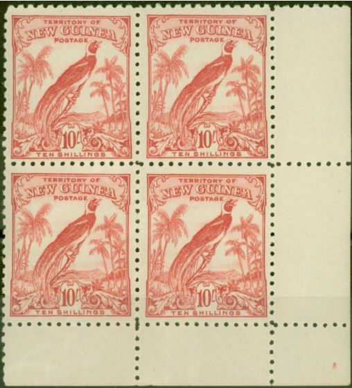 Valuable Postage Stamp from New Guinea 1932 10s Pink SG188 V.F MNH Corner Block of 4