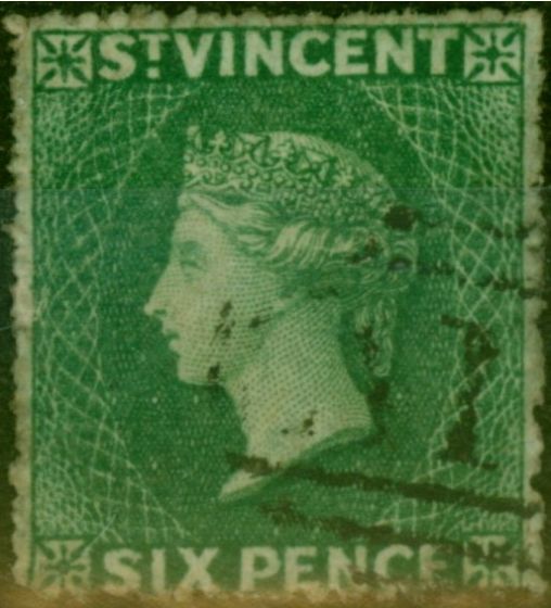 Rare Postage Stamp St Vincent 1862 6d Deep Green SG4 Good Used