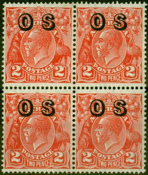 Rare Postage Stamp Australia 1932 2d Golden Scarlet SG0130 V.F LMM & MNH Block of 4