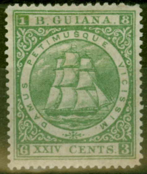 Valuable Postage Stamp from British Guiana 1875 24c Dp Green SG115 P.15 Fine & Very Fresh Mtd Mint Scarce