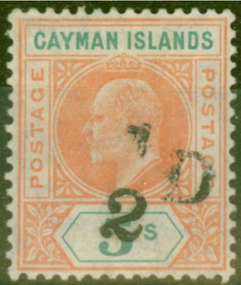 Old Postage Stamp from Cayman Islands 1907 1/2d on 5s Salmon & Green SG18 Fine Lightly Mtd Mint