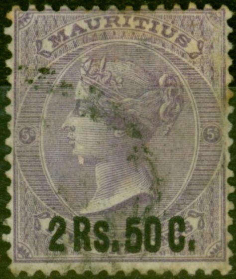 Valuable Postage Stamp Mauritius 1878 2R50 on 5s Bright Mauve SG91 Good Used