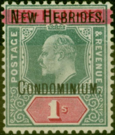 Rare Postage Stamp from New Hebrides 1908 1s Green & Carmine SG9 Fine Very Lightly Mtd Mint