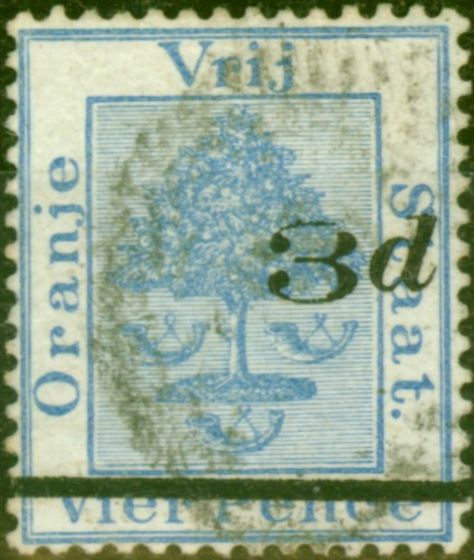 Rare Postage Stamp from Orange Free State 1882 3d on 4d Ultramarine SG40 Type C Fine Used