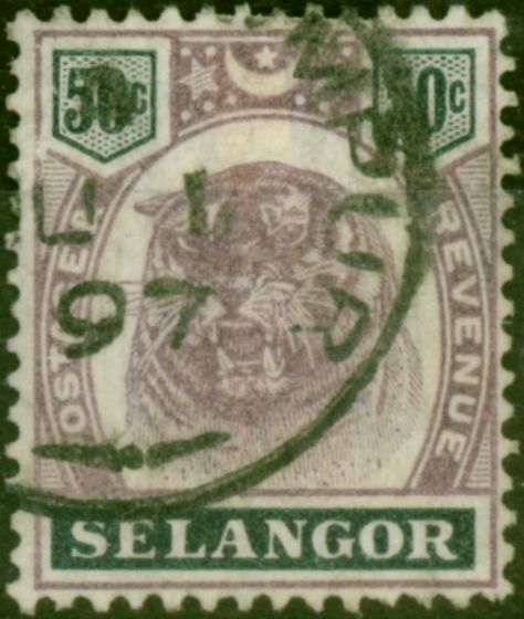 Valuable Postage Stamp Selangor 1896 50c Dull Purple & Greenish Black SG59 Fine Used