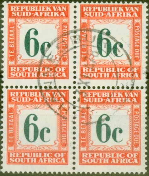 Rare Postage Stamp from South Africa 1961 6c Dp Green & Red-Orange SGD57 V.F.U Block of 4 (5)