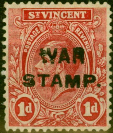 Rare Postage Stamp from St Vincent 1916 1d Red SG122a Overprint Double Fine Mtd Mint