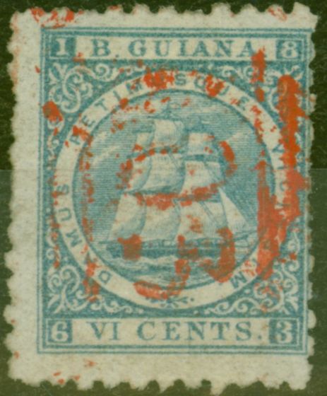 Old Postage Stamp from British Guiana 1867 6c Ultramarine SG93 P.10 Good Used Ex- Fred Small