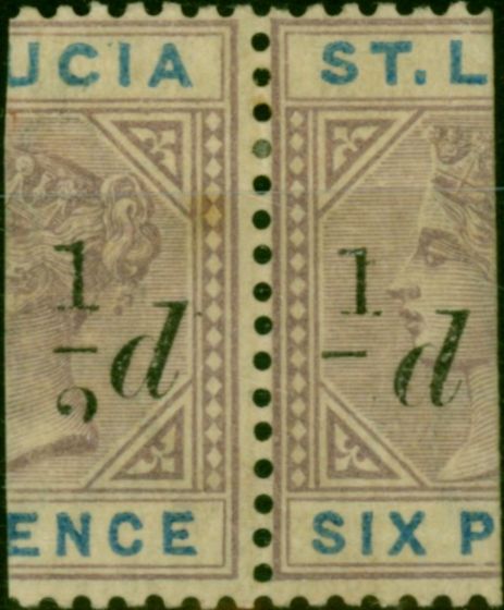 Collectible Postage Stamp St Lucia 1891 1/2d on Half 6d Dull Mauve & Blue SG54d '2 in Fraction Omitted' Fine MM Pair with LH Stamp 2 Partically Omitted Scarce