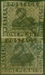 Old Postage Stamp from W. Australia 1854 1d Black SG1 Good Used Vertical Pair