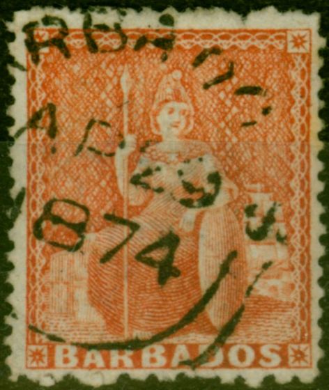 Old Postage Stamp Barbados 1872 Dull Vermilion SG57 Fine Used