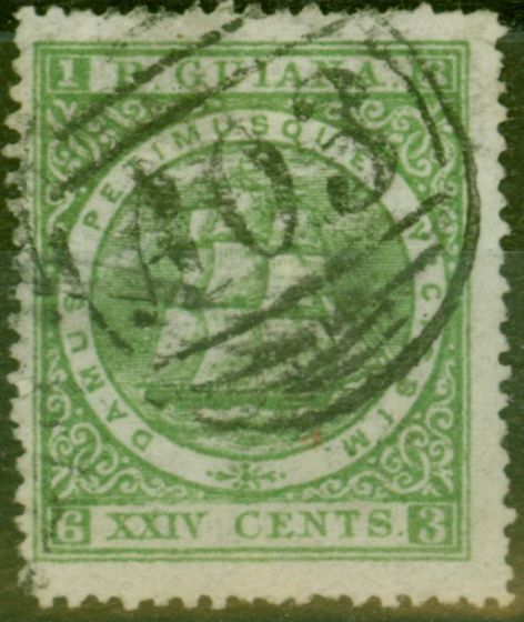 Valuable Postage Stamp from British Guiana 1875 24c Yellow-Green SG114 P.15 Fine Used