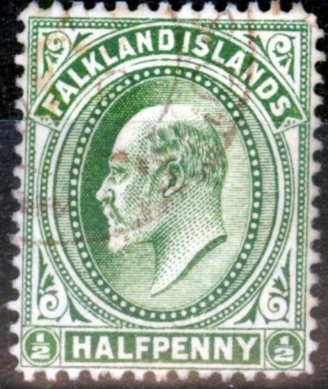 Rare Postage Stamp from Falkland Islands 1908 1/2d Pale Yellow-Green SG43b Fine Used South Georgia CDS in Brown HEIJTZ Spec SGIVi (2)