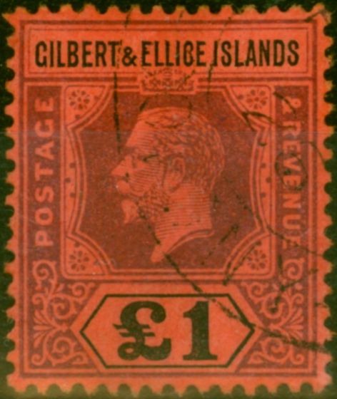 Collectible Postage Stamp Gilbert & Ellice Islands 1924 £1 Purple & Black-Red SG24 V.F.U Scarce