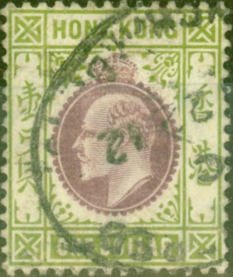 Rare Postage Stamp from  Hong Kong 1904 $1 Purple & Sage-Green SG86 Fine Used