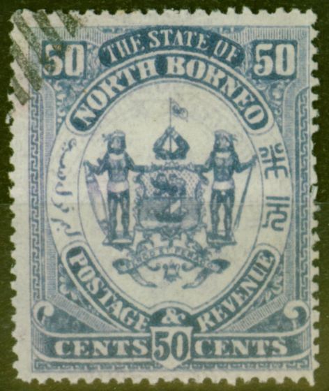Valuable Postage Stamp from North Borneo 1894 50c Chalky Blue SG82d Var Printed Both Sides One Inverted Fine Used