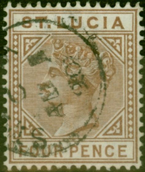Rare Postage Stamp St Lucia 1885 4d Brown SG34a 'Top Left Triangle Detached' V.F.U