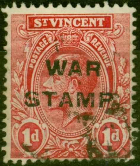 Valuable Postage Stamp St Vincent 1916 War Stamp 1d Red SG122 1st & 2nd Setting Fine Used