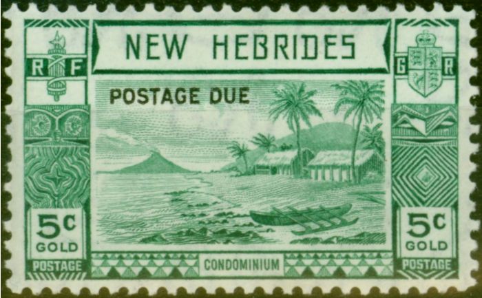 Valuable Postage Stamp New Hebrides 1938 5c Blue-Green SGD6 Fine MNH