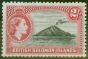 Rare Postage Stamp from Solomon Islands 1956 2s Black & Carmine SG92 V.F MNH