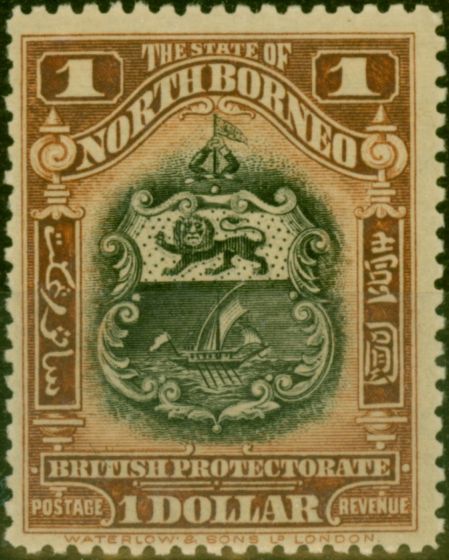 Old Postage Stamp North Borneo 1911 $1 Black & Chestnut SG180 Good LMM