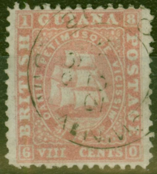 Old Postage Stamp from British Guiana 1863 8c Pink SG54 Fine Used Ex-Fred Small
