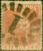 Old Postage Stamp from Barbados 1870 6d Dull Orange-Vermilion SG32 Fine Used