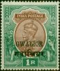 Gwalior 1913 1R Red-Brown & Deep Blue-Green SG76a 'Opt Double One Albino' Fine & Fresh MM . King George V (1910-1936) Mint Stamps