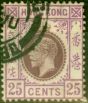Rare Postage Stamp from Hong Kong 1919 25c Purple & Magenta SG109 Type B Multi Crown CA Fine Used