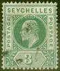 Rare Postage Stamp from Seychelles 1903 3c Dull Green SG47a Dented Frame Fine Used